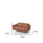 Brown Leather Adjustable Headrest Modern Loveseat with Steel Legs
