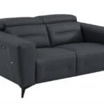 Gray and Black Italian Leather Power Reclining Loveseat 65 Inch