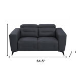 Gray and Black Italian Leather Power Reclining Loveseat 65 Inch