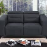 Gray and Black Italian Leather Power Reclining Loveseat 65 Inch