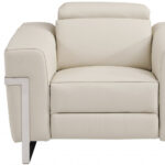 41" Beige Italian Leather Modern Power Recliner Chair with Position Control