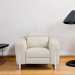 41" Beige Italian Leather Modern Power Recliner Chair with Position Control