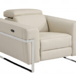 41" Beige Italian Leather Modern Power Recliner Chair with Position Control