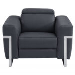 41" Dark Gray Italian Leather Modern Power Recliner Chair with Chrome Legs