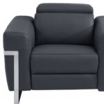 41" Dark Gray Italian Leather Modern Power Recliner Chair with Chrome Legs