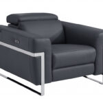 41" Dark Gray Italian Leather Modern Power Recliner Chair with Chrome Legs