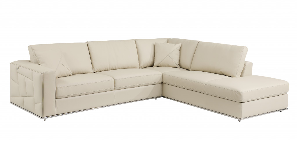 117-Inch Beige Italian Leather Reclining L Shaped Corner Sectional 3 117-Inch Beige Italian Leather Reclining L Shaped Corner Sectional - Image 3
