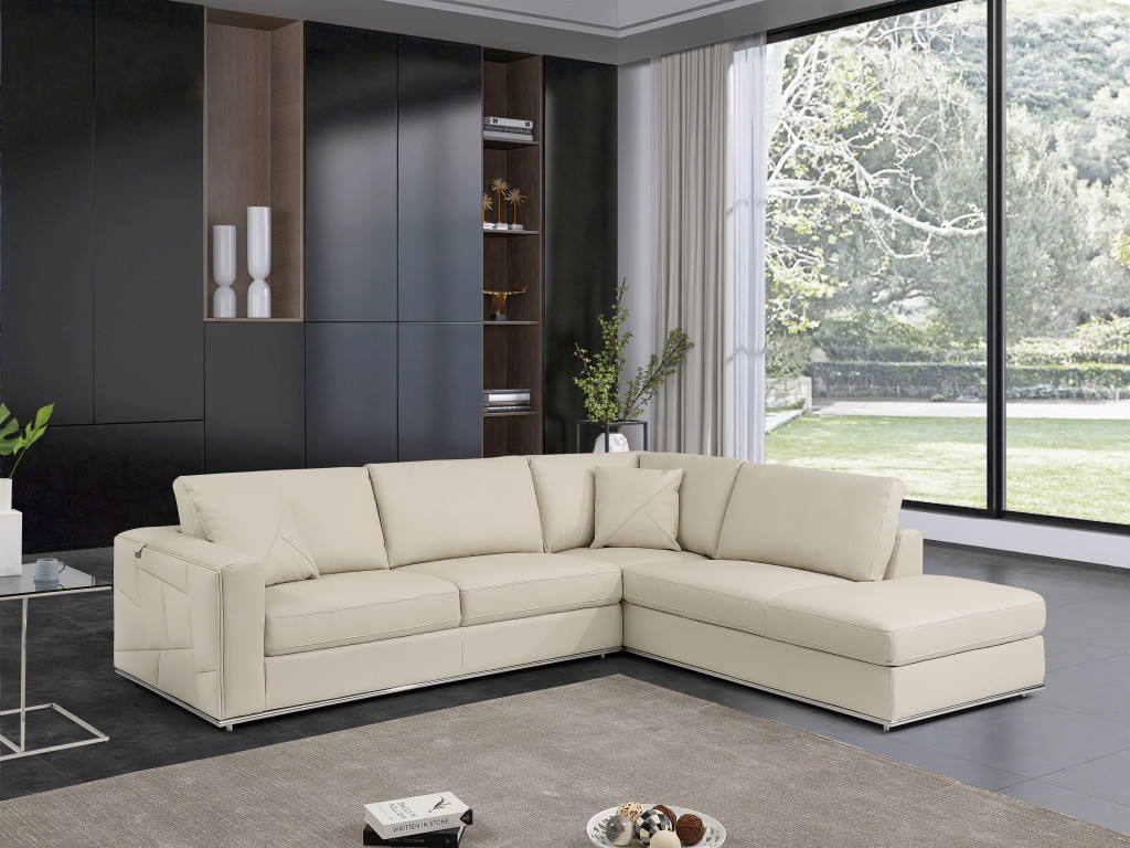 117-Inch Beige Italian Leather Reclining L Shaped Corner Sectional 6 117-Inch Beige Italian Leather Reclining L Shaped Corner Sectional - Image 6