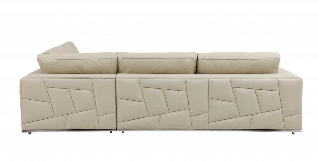 117-Inch Beige Italian Leather Reclining L Shaped Corner Sectional 4 117-Inch Beige Italian Leather Reclining L Shaped Corner Sectional - Image 4