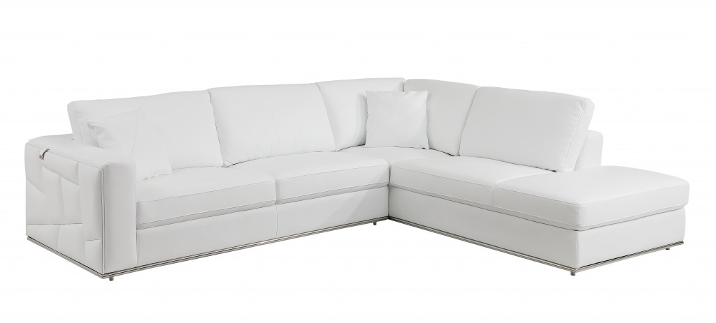 117" White Italian Leather Reclining L Shaped Corner Sectional 3 117" White Italian Leather Reclining L Shaped Corner Sectional - Image 3