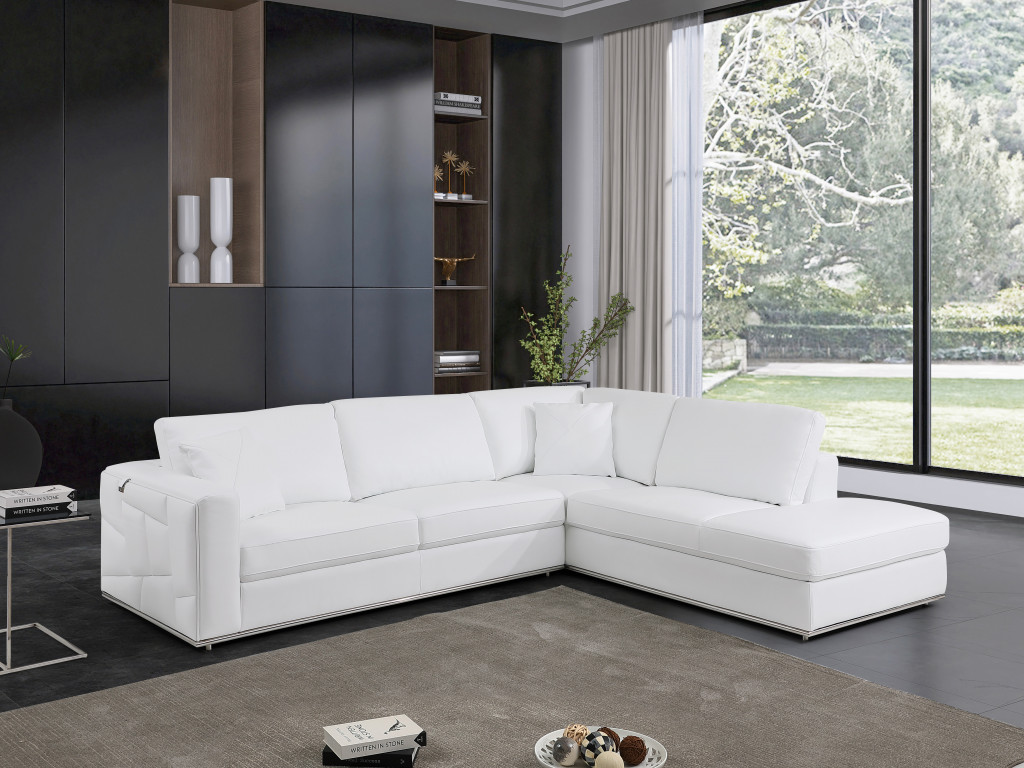 117" White Italian Leather Reclining L Shaped Corner Sectional 7 117" White Italian Leather Reclining L Shaped Corner Sectional - Image 7