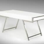 63 Inch White and Silver Writing Desk With Drawers