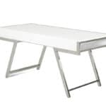 63 Inch White and Silver Writing Desk With Drawers