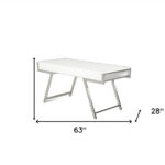 63 Inch White and Silver Writing Desk With Drawers