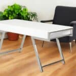 63 Inch White and Silver Writing Desk With Drawers
