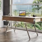 Walnut and Chrome Rectangular Writing Desk With Three Drawers 12 Walnut and Chrome Rectangular Writing Desk With Three Drawers