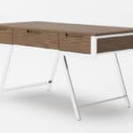 Walnut and Chrome Rectangular Writing Desk With Three Drawers 8 Walnut and Chrome Rectangular Writing Desk With Three Drawers