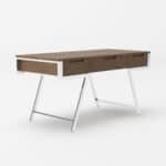 Walnut and Chrome Rectangular Writing Desk With Three Drawers 10 Walnut and Chrome Rectangular Writing Desk With Three Drawers