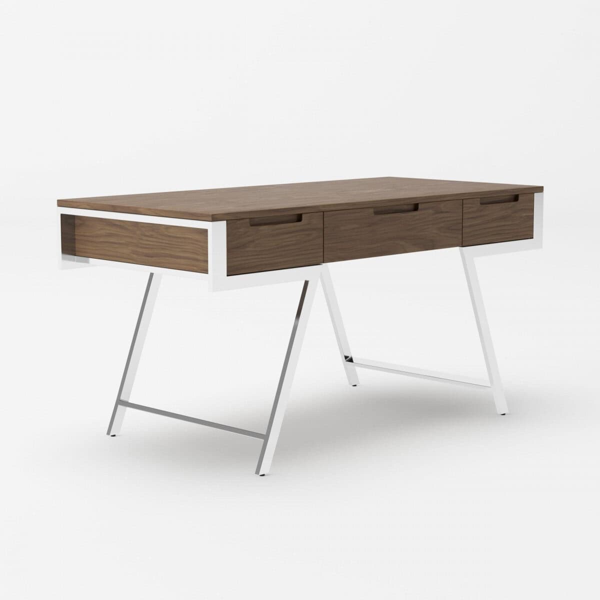 Walnut and Chrome Rectangular Writing Desk With Three Drawers 3 Walnut and Chrome Rectangular Writing Desk With Three Drawers - Image 3