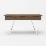 Walnut and Chrome Rectangular Writing Desk With Three Drawers 9 Walnut and Chrome Rectangular Writing Desk With Three Drawers