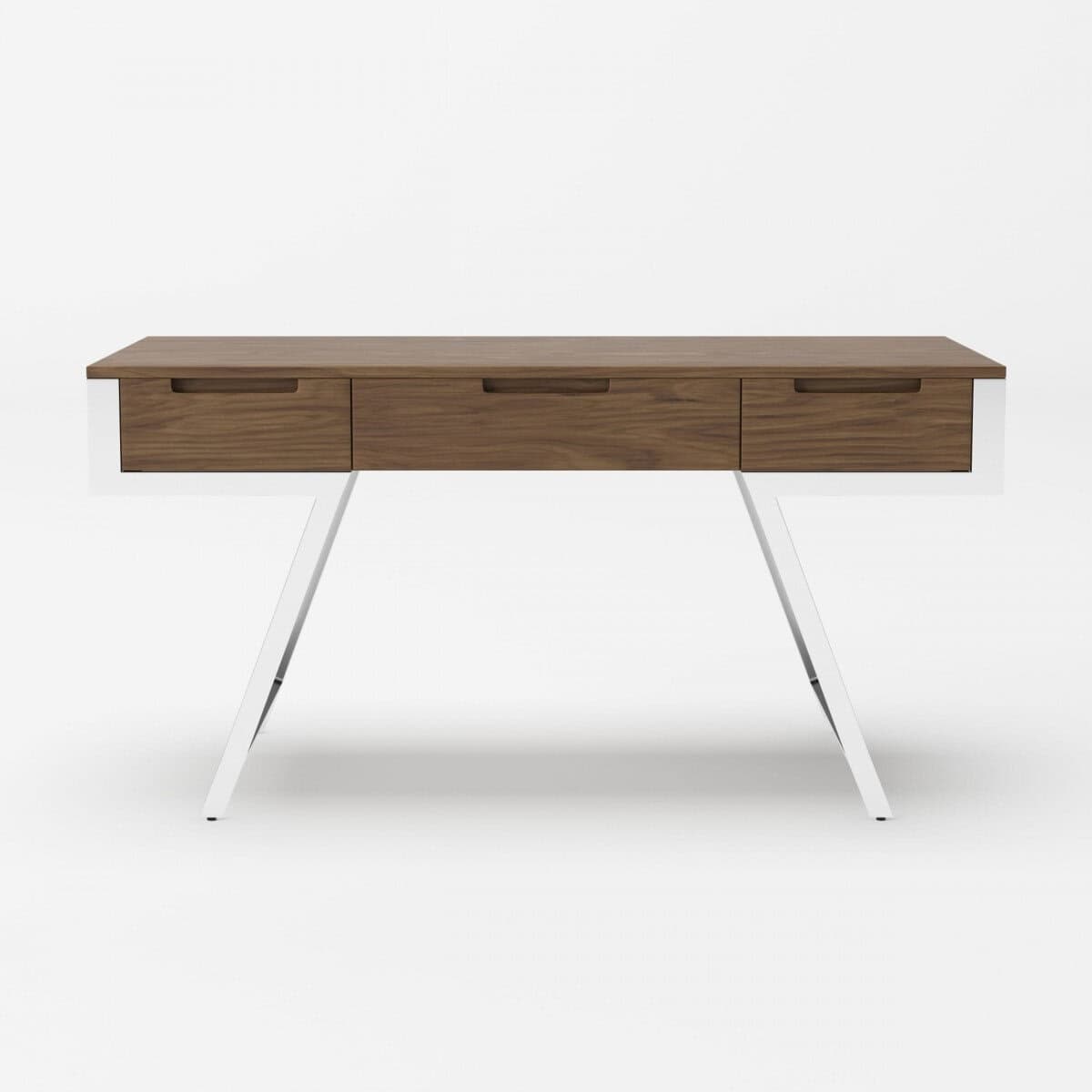 Walnut and Chrome Rectangular Writing Desk With Three Drawers 2 Walnut and Chrome Rectangular Writing Desk With Three Drawers - Image 2
