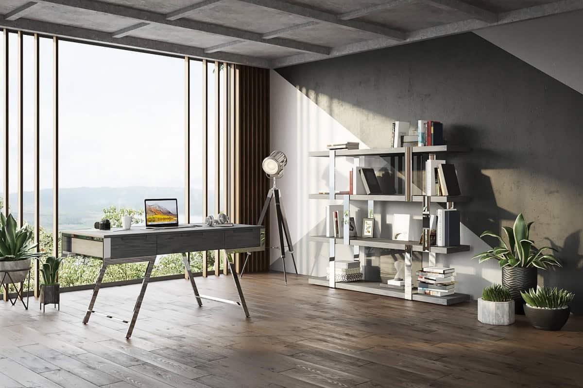 Gray Rectangular Writing Desk With Drawers and Stainless Steel Legs 5 Gray Rectangular Writing Desk With Drawers and Stainless Steel Legs - Image 5