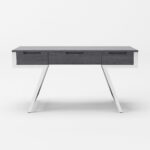 Gray Rectangular Writing Desk With Drawers and Stainless Steel Legs 8 Gray Rectangular Writing Desk With Drawers and Stainless Steel Legs