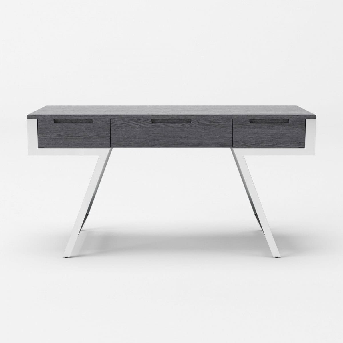 Gray Rectangular Writing Desk With Drawers and Stainless Steel Legs 1 Gray Rectangular Writing Desk With Drawers and Stainless Steel Legs