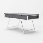 Gray Rectangular Writing Desk With Drawers and Stainless Steel Legs 9 Gray Rectangular Writing Desk With Drawers and Stainless Steel Legs