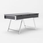 Gray Rectangular Writing Desk With Drawers and Stainless Steel Legs 10 Gray Rectangular Writing Desk With Drawers and Stainless Steel Legs