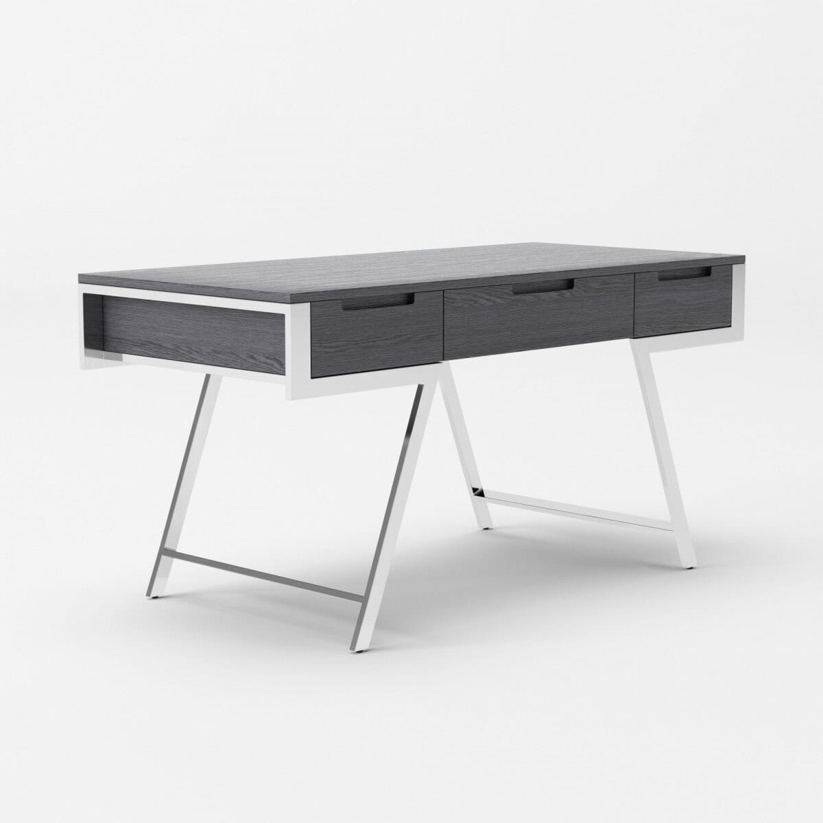 Gray Rectangular Writing Desk With Drawers and Stainless Steel Legs 3 Gray Rectangular Writing Desk With Drawers and Stainless Steel Legs - Image 3