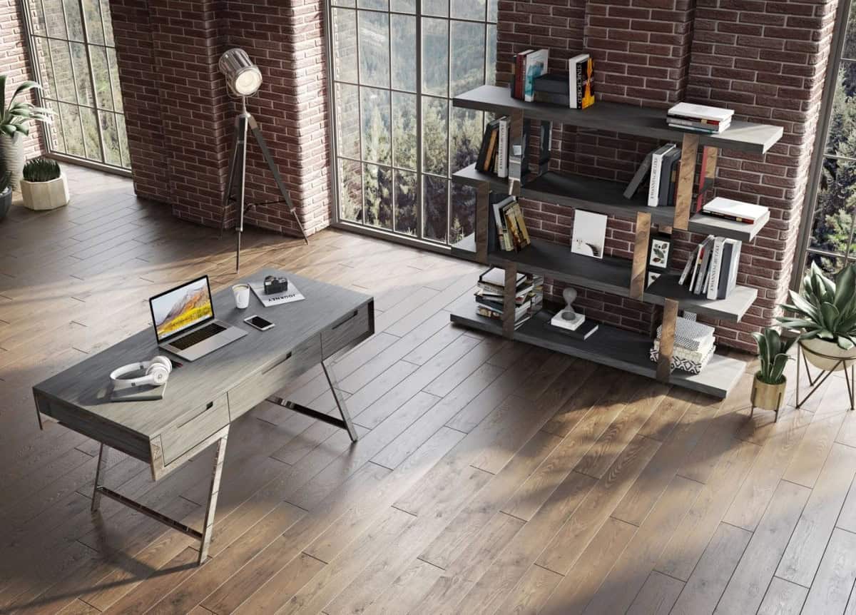 Gray Rectangular Writing Desk With Drawers and Stainless Steel Legs 6 Gray Rectangular Writing Desk With Drawers and Stainless Steel Legs - Image 6