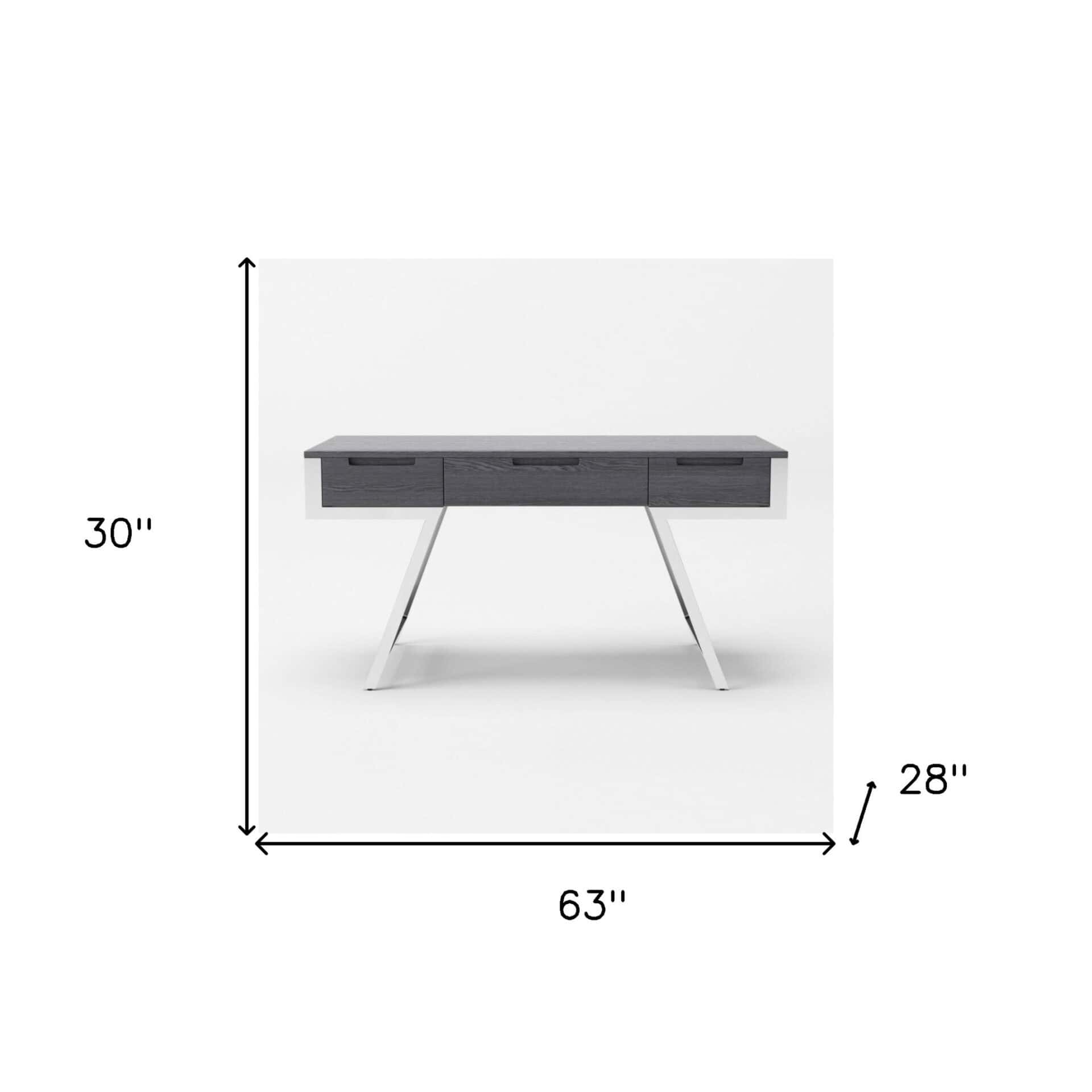 Gray Rectangular Writing Desk With Drawers and Stainless Steel Legs 7 Gray Rectangular Writing Desk With Drawers and Stainless Steel Legs - Image 7