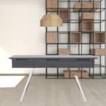 Gray Rectangular Writing Desk With Drawers and Stainless Steel Legs 11 Gray Rectangular Writing Desk With Drawers and Stainless Steel Legs