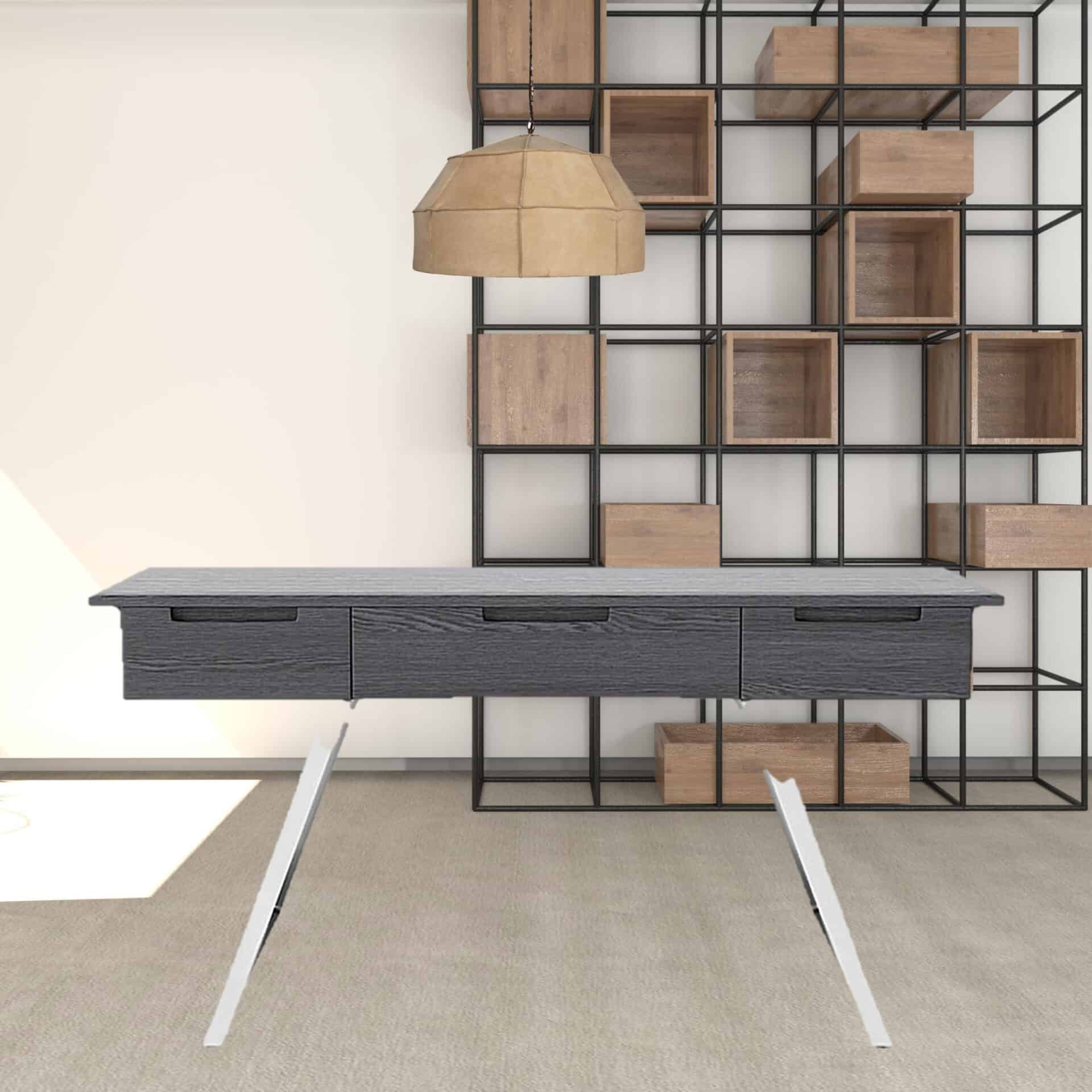 Gray Rectangular Writing Desk With Drawers and Stainless Steel Legs 4 Gray Rectangular Writing Desk With Drawers and Stainless Steel Legs - Image 4
