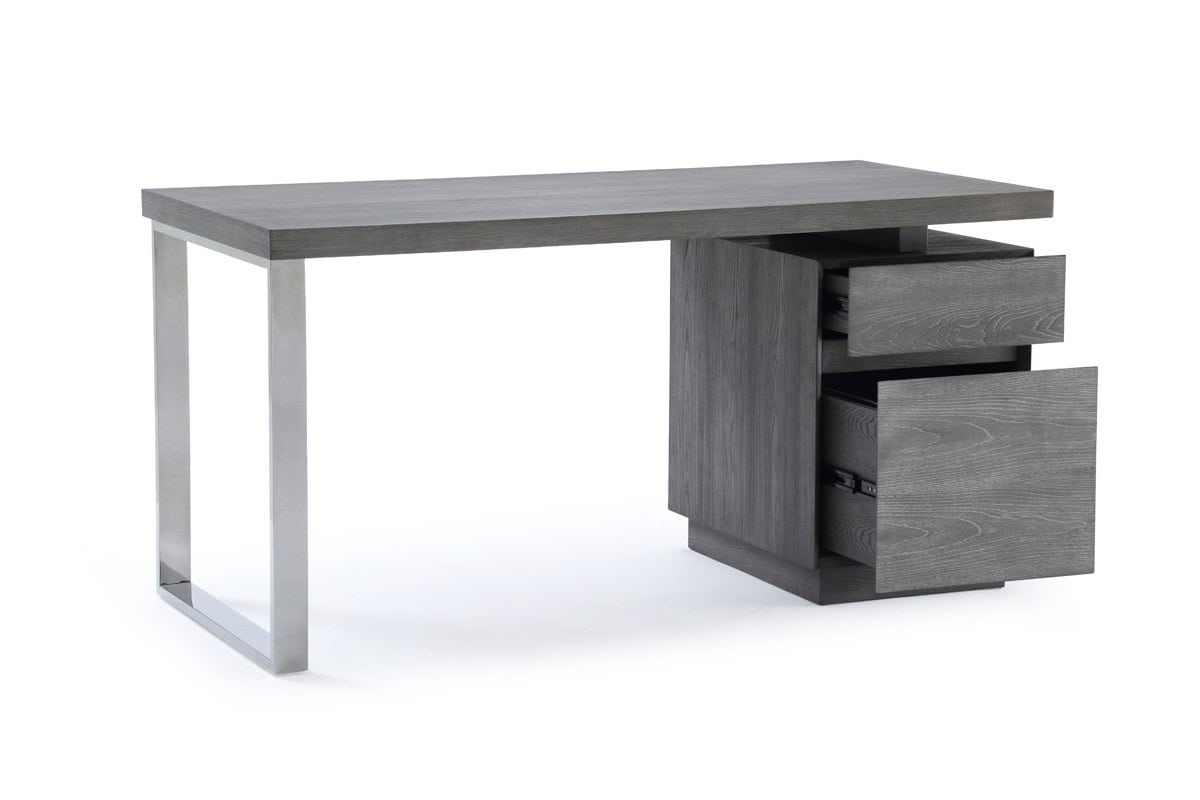 Elm Grey Rectangular Writing Desk With Two Drawers 59 Inch 2 Elm Grey Rectangular Writing Desk With Two Drawers 59 Inch - Image 2