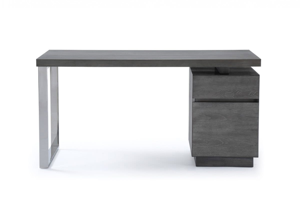 Elm Grey Rectangular Writing Desk With Two Drawers 59 Inch 3 Elm Grey Rectangular Writing Desk With Two Drawers 59 Inch - Image 3