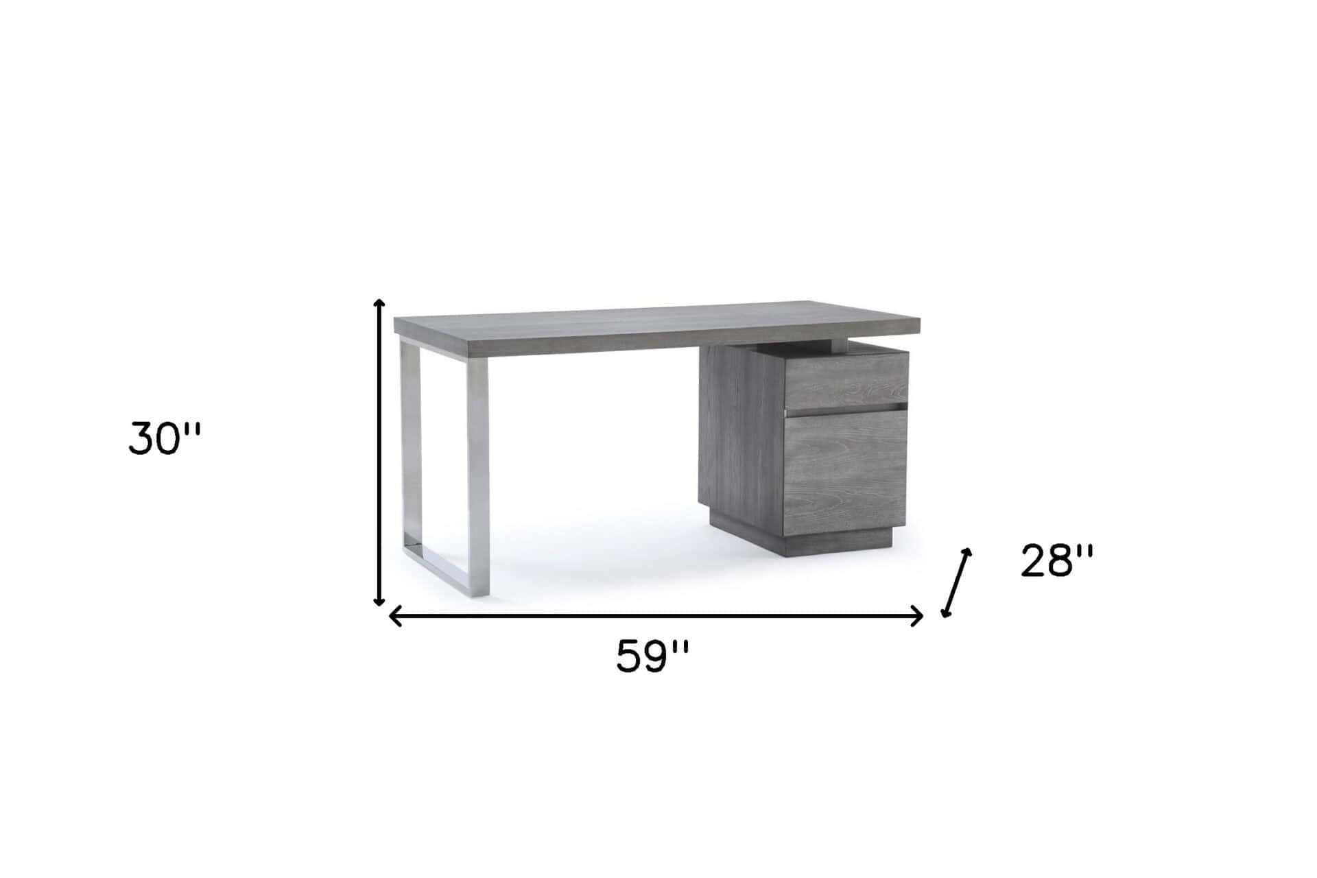 Elm Grey Rectangular Writing Desk With Two Drawers 59 Inch 7 Elm Grey Rectangular Writing Desk With Two Drawers 59 Inch - Image 7