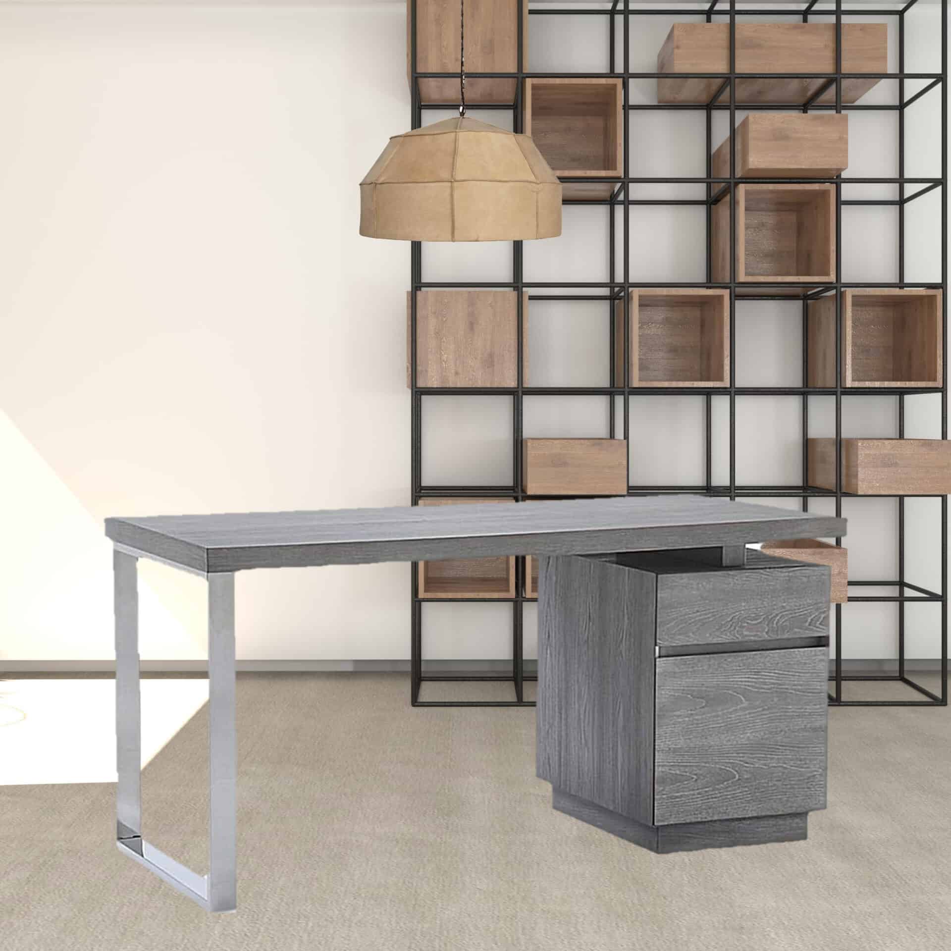 Elm Grey Rectangular Writing Desk With Two Drawers 59 Inch 4 Elm Grey Rectangular Writing Desk With Two Drawers 59 Inch - Image 4