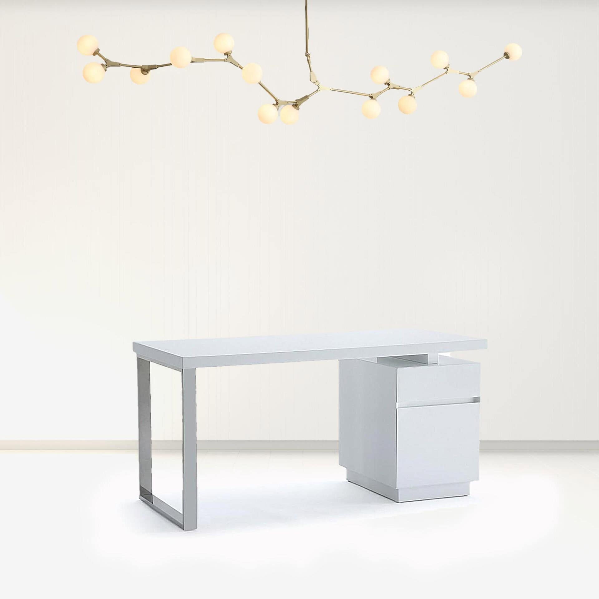 White Rectangular Writing Desk With Two Drawers 59 Inches 4 White Rectangular Writing Desk With Two Drawers 59 Inches - Image 4