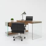 Walnut and Glass L Shaped Writing Desk With Storage 13 Walnut and Glass L Shaped Writing Desk With Storage