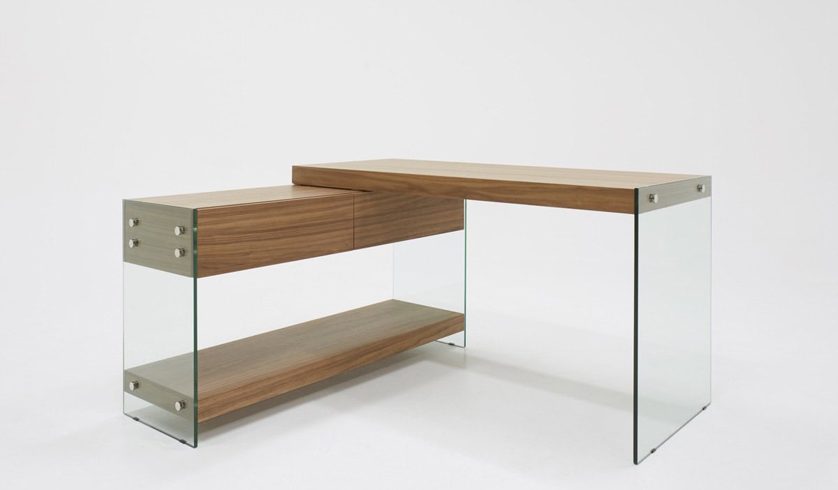 Walnut and Glass L Shaped Writing Desk With Storage 7 Walnut and Glass L Shaped Writing Desk With Storage - Image 7