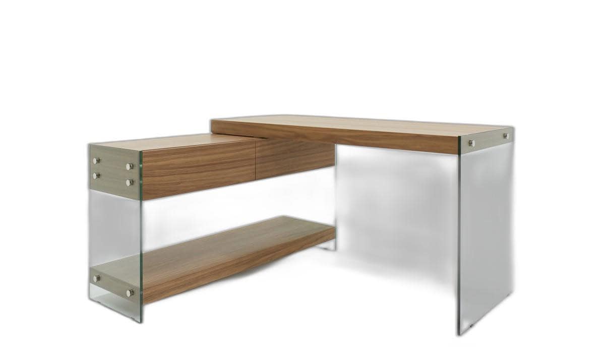 Walnut and Glass L Shaped Writing Desk With Storage 1 Walnut and Glass L Shaped Writing Desk With Storage