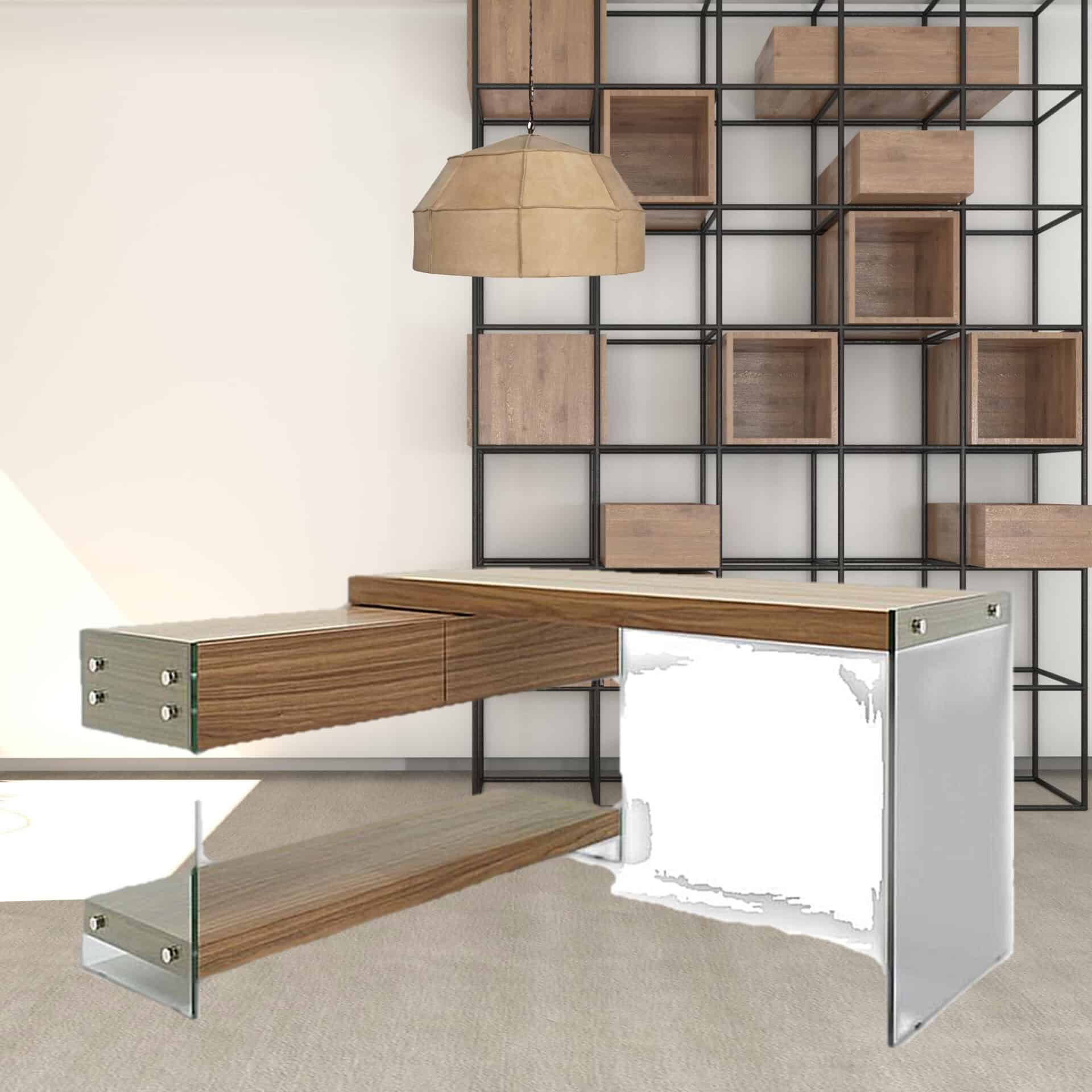 Walnut and Glass L Shaped Writing Desk With Storage 2 Walnut and Glass L Shaped Writing Desk With Storage - Image 2