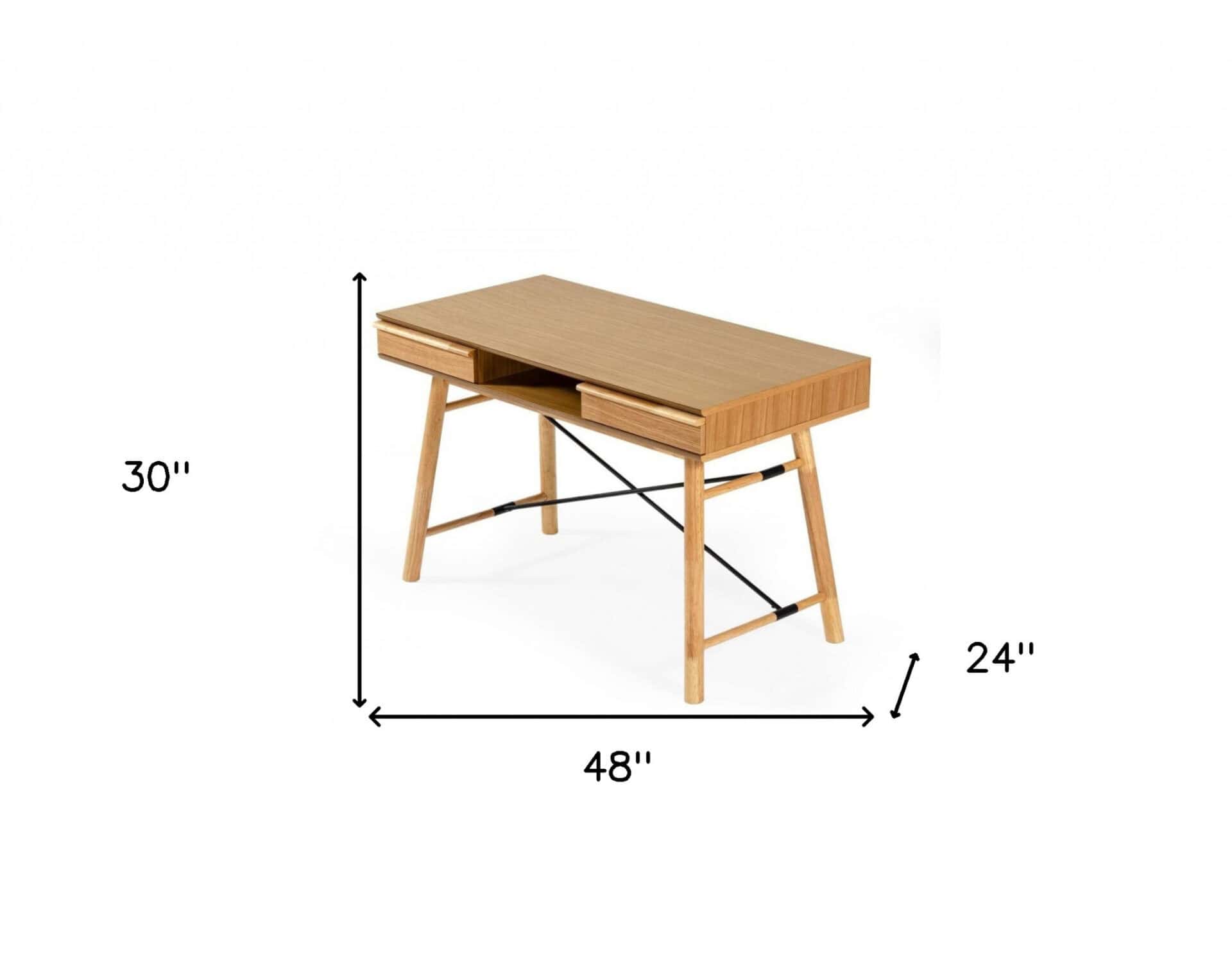 Oak Rectangular Writing Desk With Two Drawers 48 Inch 6 Oak Rectangular Writing Desk With Two Drawers 48 Inch - Image 6