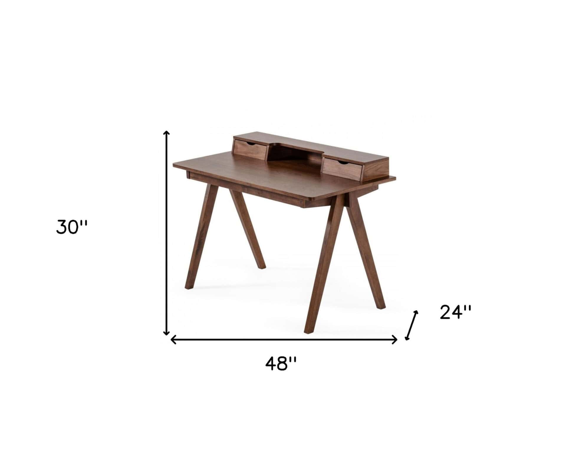 Walnut Rectangular Writing Desk With Two Drawers 48 Inch 8 Walnut Rectangular Writing Desk With Two Drawers 48 Inch - Image 8