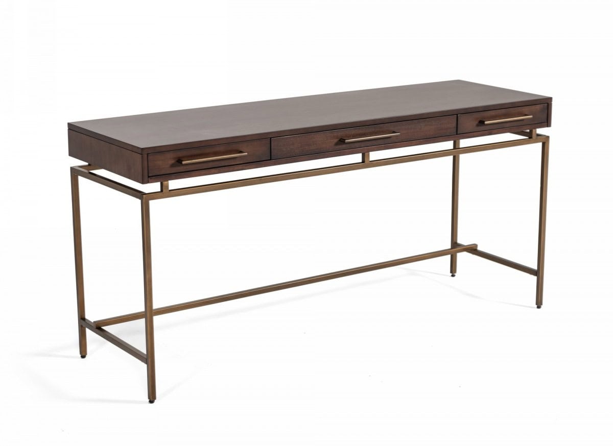 Dark Mango Wood Writing Desk with Three Drawers 63 Inch 1 Dark Mango Wood Writing Desk with Three Drawers 63 Inch