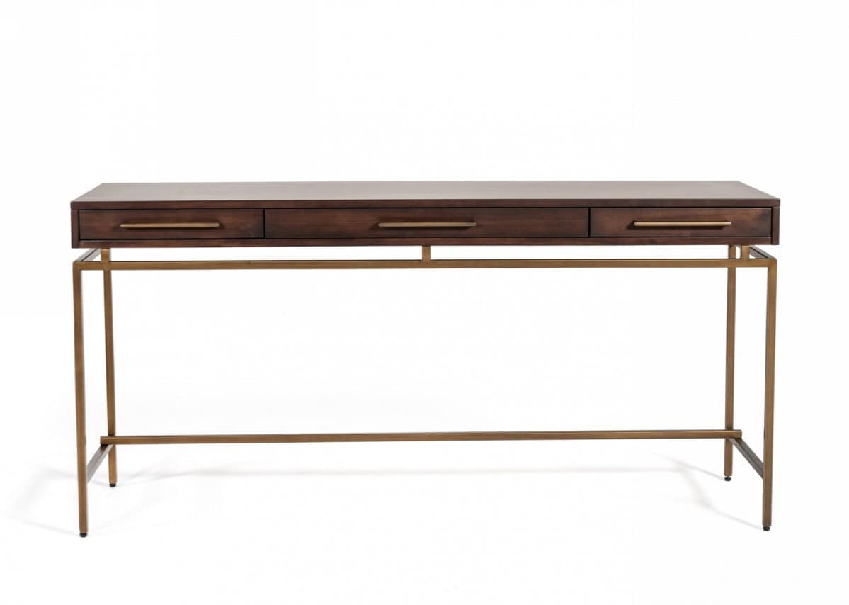 Dark Mango Wood Writing Desk with Three Drawers 63 Inch 2 Dark Mango Wood Writing Desk with Three Drawers 63 Inch - Image 2