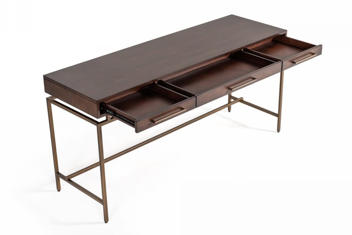 Dark Mango Wood Writing Desk with Three Drawers 63 Inch 3 Dark Mango Wood Writing Desk with Three Drawers 63 Inch - Image 3