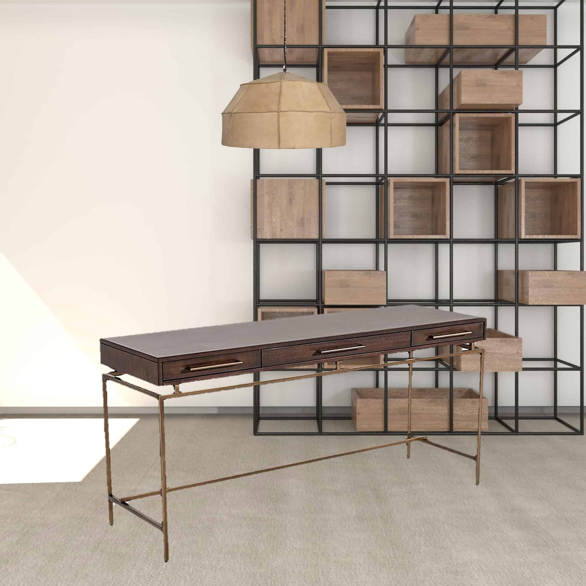 Dark Mango Wood Writing Desk with Three Drawers 63 Inch 4 Dark Mango Wood Writing Desk with Three Drawers 63 Inch - Image 4
